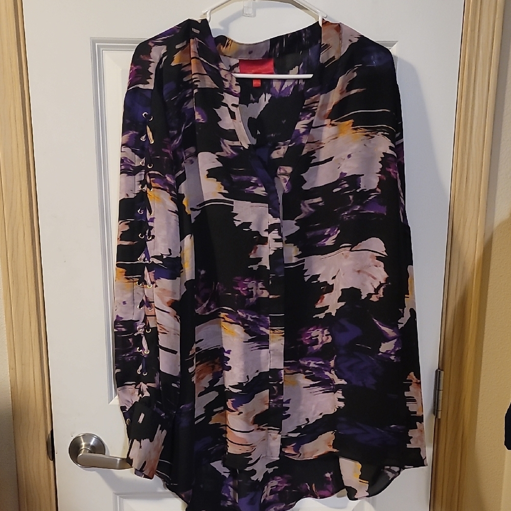 Jennifer Lopez Graphic Blue and Purple Long Sleeve Blouse